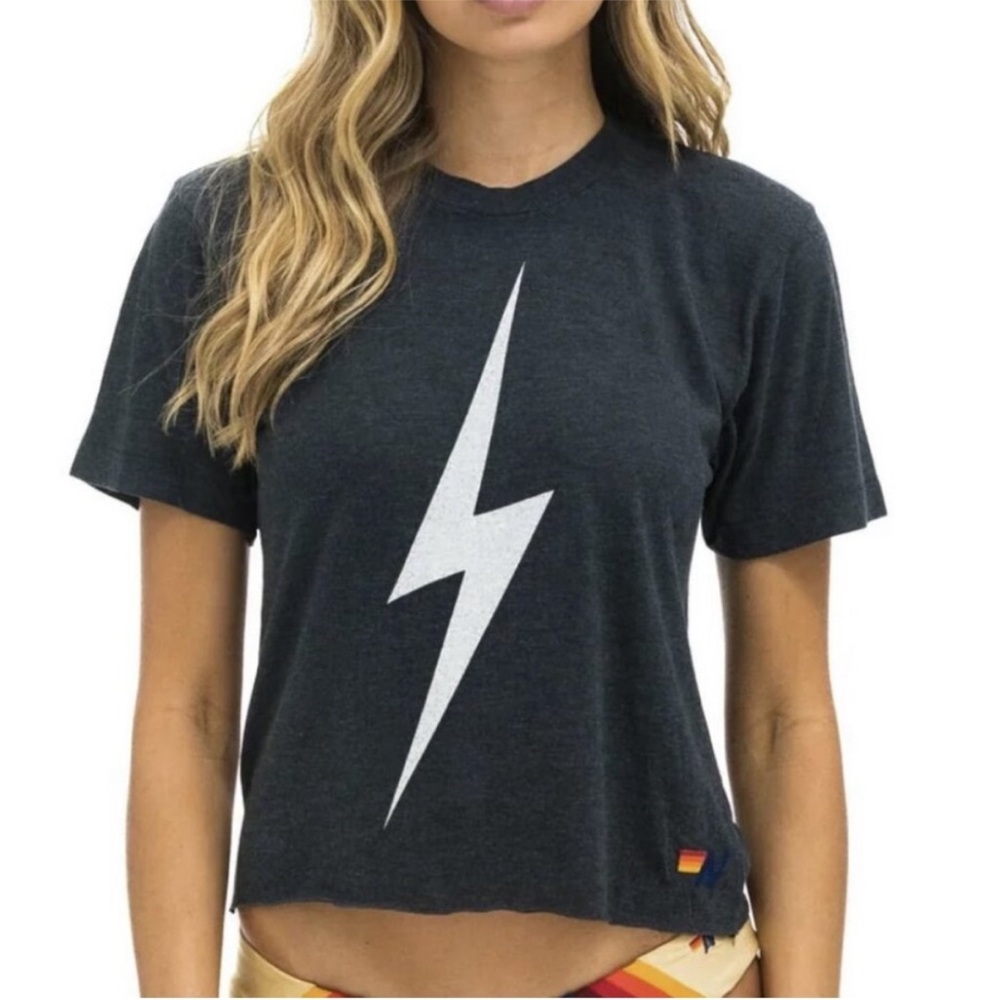 Aviator Nation Charcoal Tee with Lightning Bolt